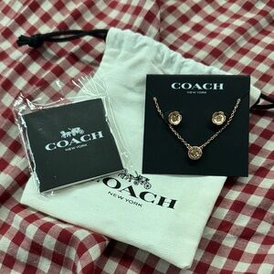 COACH Rose Gold Pendant Necklace and Stud Earrings Set